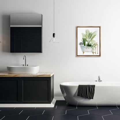 Vintage Tub Botanical, 24 x 30 Inch Canvas in Floater Frame | Stupell Industries · By Grace Popp · Ready to hang · Great for bathroom or laundry room · Made in USA