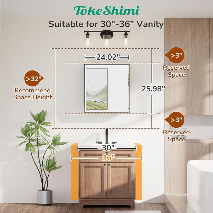 TokeShimi 24x26 Beveled Mirror Medicine Cabinet Recessed, Aluminum Framed Metal Brushed Nickel Medicine Cabinet with Mirrored, Bathroom Mirror with Adjustable Storage and Quiet Hinge