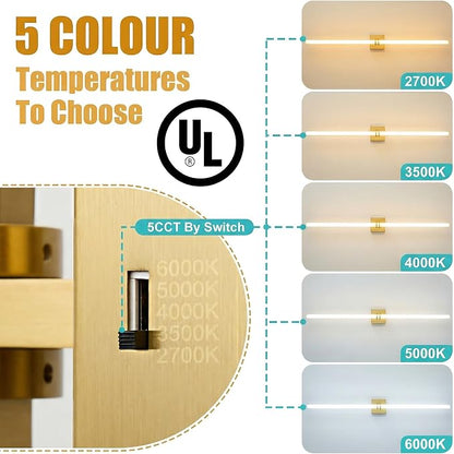 Gold Bathroom Light Fixture LED Vanity Light 45.3" 5CCT Wall Sconce | LED Dimmable Wall Light Modern 360° Lighting, 42W Hardwired Vanity Light for Bathroom Mirror, Flicker-Free Easy Install