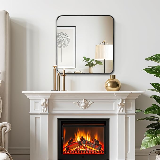 Fabuday Bathroom Mirror with Black Frame - 30x30 Inch Over Sink Rectangle Mirror for Bathroom, Wall Mounted Black Mirrors for Vanity, Farmhouse Decor, Matte Finish, Horizontal or Vertical Hanging
