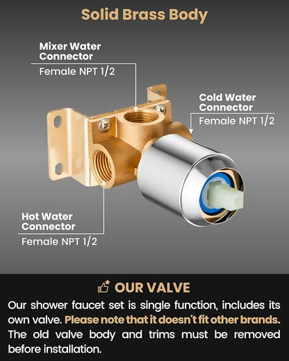 Airuida 10 Inch Chrome Polish Shower Faucet Set,Shower Valve Kit | Rainfall Shower Head and Handle Set,Female Thread Rough-in Valve Shower Kit,Single Function Shower System