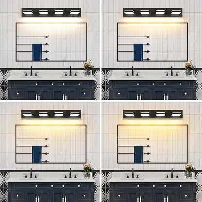 Bathroom Vanity Lighting Fixtures Over Mirror (4-Light, 30-Inch) Modern LED Bathroom Wall Lighting Fixtures, Matte Black (Cool White 6000K)