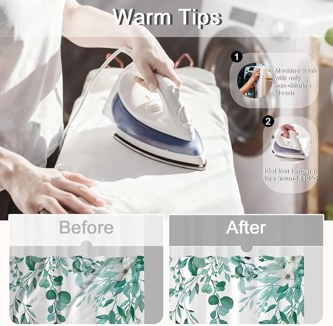 No Hook Shower Curtain and Liner Set, Teal Eucalyptus 71x84 | Floral Design, with Snap in Liner, See-Through Top Window, Waterproof, Machine Washable, Quick-Drying, for Hotel Bathroom