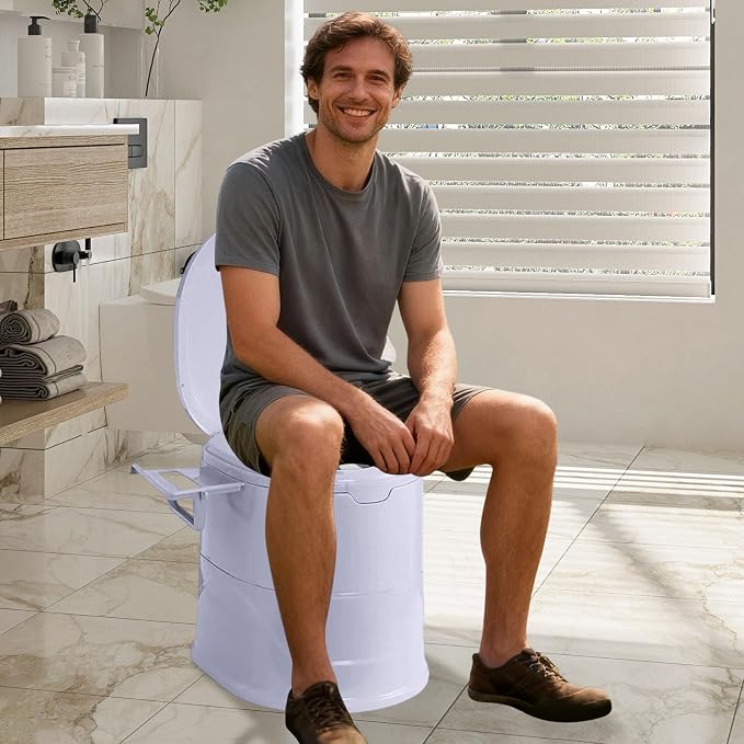 Portable Toilet for Camping, Indoor Outdoor Commode with 2 Detachable Inner Bucket, Removable Paper Holder, Toilet Brush, Travel Toilets for Camping, Hiking, Boat, Van, Emergency Use (Light Gray)
