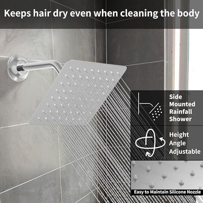 Chrome Shower System Set with 2 Rain Shower Head(12+8 inch), Handheld Shower, with Digital Temperature Display Function