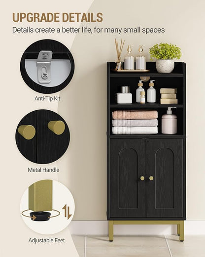 Hzuaneri Bathroom Storage Cabinet, Small Floor Cabinet with 2 Door | Toilet Paper Cabinets, Bathroom Organizer with Adjustable Shelf, for Small Spaces, Black, Arch Door,7.1" Dx14.6 Wx32.7 H