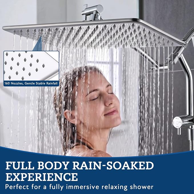 G-Promise 14 Inch All Metal Rain Shower Head with Handheld Spray (Chrome) | Full Body Coverage, Pause Mode Diverter, Power Wash Mode Handheld, Suits Every Height, Easy to Install, Modern Bath Upgrade