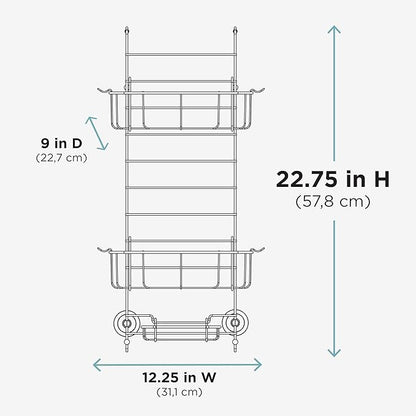 Zenna Home Shower Caddy Hanging Over the Shower Door Organizer, Stainless Steel Rack with 2 Shelves and Built in Hooks, Bathroom Organizer Shelf for Inside Shower, Stainless Steel