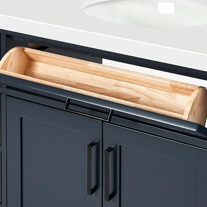 ARIEL Hepburn 66-inch Bathroom Vanity with Sink,Solid Wood, 1.5-inch Pure White Quartz Countertop & Backsplash, Double Oval Porcelain Sink, 4 Soft Closing Doors, 6 Dovetail Drawers, Midnight Blue