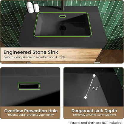 30 Inch Floating Bathroom Vanity with Black Sink, Modern Wall Mounted Floating Vanity with 2 Soft-Closing Drawers, Large Storage for Apartment, Hotel, Rough Oak