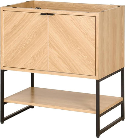 JONATHAN Y VAN1014A Juhl 30 in. W x 18 in. D x 33 in. H Chevron-Front Modern Minimalist 2-Shelf Bathroom Vanity Cabinet Only with Soft Closing Doors (Sink Basin Not Included), Oak