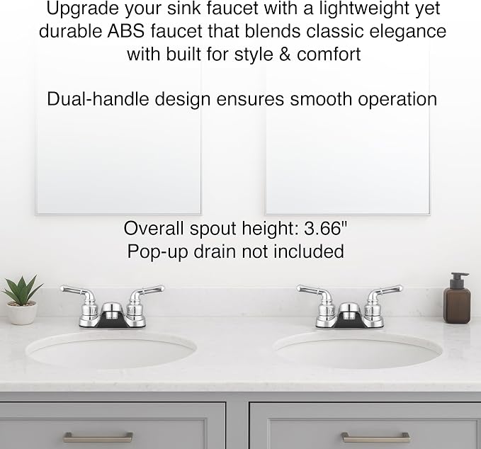 Pacific Bay Lynden Bathroom Sink Faucet, Plated ABS (Chrome) 2 Pack | Metallic-plated ABS sink faucet - lightweight, rustproof, and easy to install. Plated ABS plastic (not metal).
