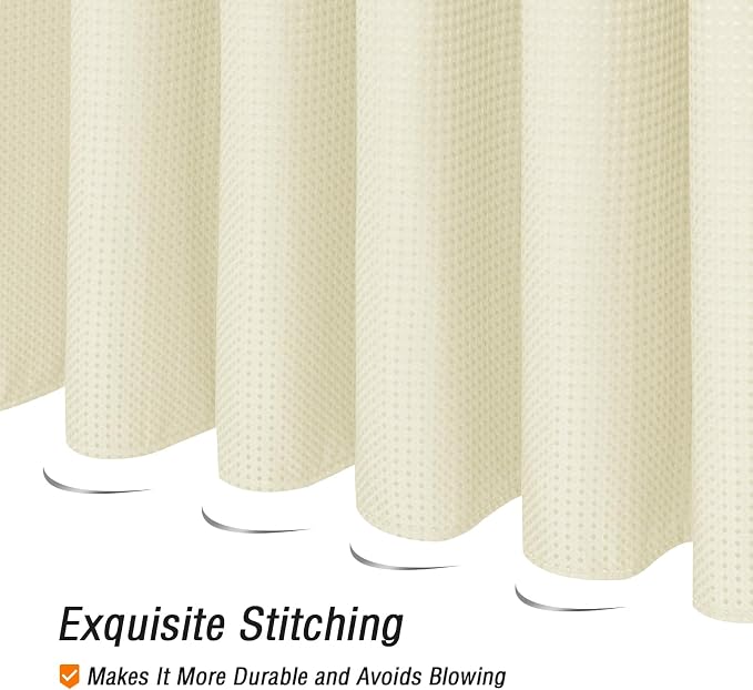 Extra Long 230GSM Ivory Shower Curtain, 72 x 84 | 230GSM Tall Fabric Shower Curtain for Bathroom, Water Repellent, Machine Washable