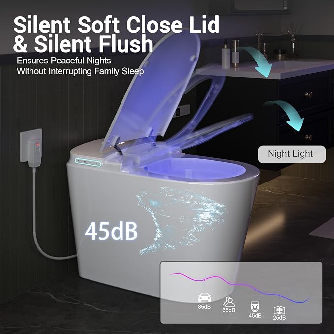Smart Bidet Toilet w/Tank Heated Seat Cleaner Tablets Auto Flush/Lid&Seat | Foot Sensor UV-C light Electric Modern One Piece Toilet with Dryer LED Display Siphon Flush 1.28 GPF MAP 1000g