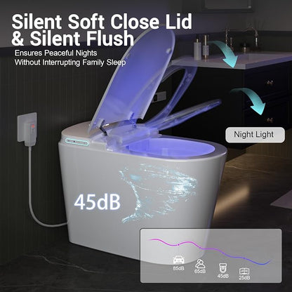 Smart Bidet Toilet w/Tank Heated Seat Cleaner Tablets Auto Flush/Lid&Seat | Foot Sensor UV-C light Electric Modern One Piece Toilet with Dryer LED Display Siphon Flush 1.28 GPF MAP 1000g