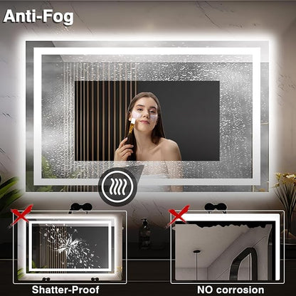 EchosLife 55"x36" LED Bathroom Mirrors for Wall | Backlit + Front Lit, Anti-Fog, Stepless Dimmable, 3 Colors, Memory, Tempered Glass, UL Listed, Horizontal/Vertical