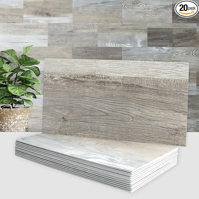AULIGET 20-Piece Peel and Stick Backsplash Wall Tiles, 6" x 12" Vintage Wood PVC Faux Stone Stick on Tiles for Backsplash Kitchen
