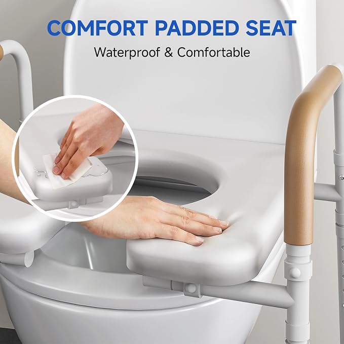 Upgraded Toilet Seat Riser with Memory Foam Padded Seat for Seniors | Adjustable Height Raised Toilet Seat with Handles for Pregnant, Disabled, Handicapped, 350 lb Capacity, Flip-Up Seat
