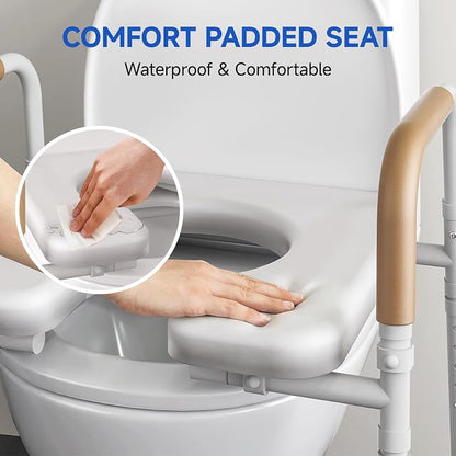 Upgraded Toilet Seat Riser with Memory Foam Padded Seat for Seniors | Adjustable Height Raised Toilet Seat with Handles for Pregnant, Disabled, Handicapped, 350 lb Capacity, Flip-Up Seat