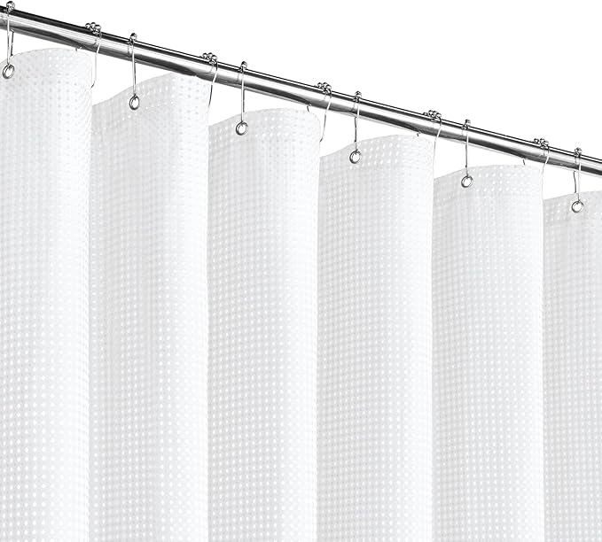 Extra Long 230GSM White Shower Curtain, 72 x 84 | 230GSM Tall Fabric Shower Curtain for Bathroom, Water Repellent, Machine Washable