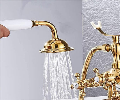 Faucet Brass Bath Set with Double Handle 2 Function Hand Shower Rotating Faucet Hot Cold Water Mixing(Black Gold-1) Faucet