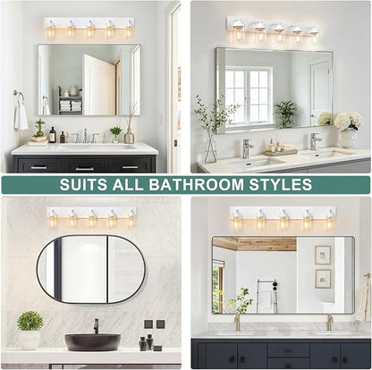 IZORRO Bathroom Vanity Light Fixture, 5-Light 36 Inch White Bathroom Light Fixtures Over Mirror, with Clear Glass Shade, Modern Farmhouse Vanity Lights, Rustic Restroom Lighting Fixtures
