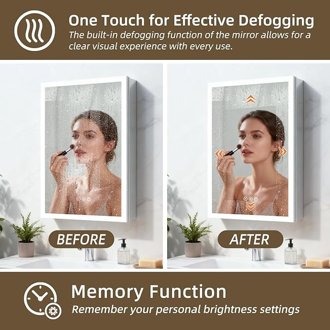 Medicine Cabinet with Lights, Bathroom LED Mirror Cabinet with Storage, Anti-Fog & 3 Color Lights, Recessed or Wall Mounted (72X32 in)
