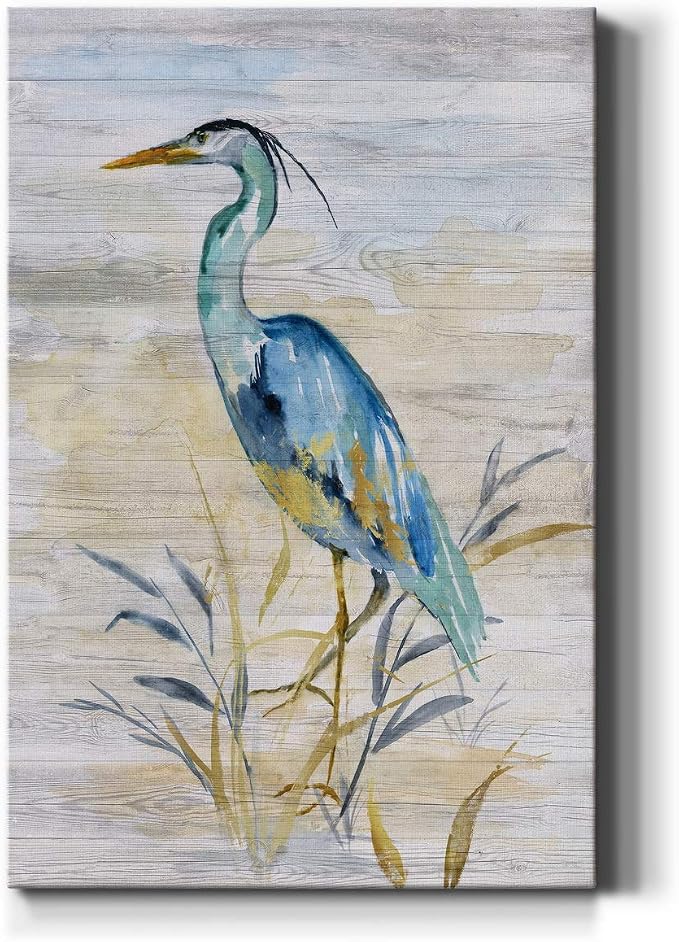 Renditions Gallery Animal Canvas Wall Art Paintings for Wall Decorations Blue Resting Heron Abstract Nature Wall Hanging Artwork Prints for Bedroom Living Room Office Kitchen - 24"x36" LT02
