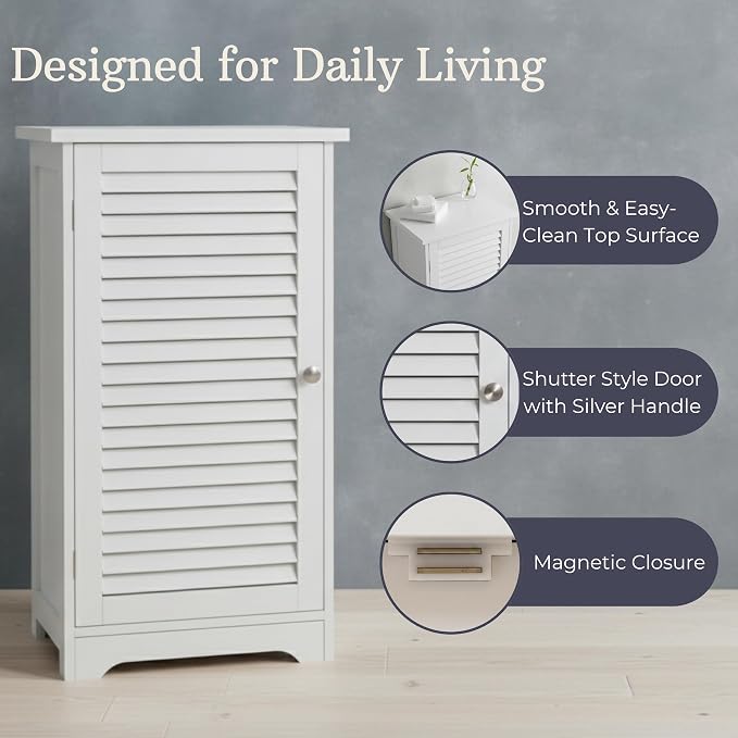 Lavish Home Bathroom Cabinet - Freestanding Storage Organizer for Towels or Laundry Room - Adjustable Shelf and Shutter Style Door (White)
