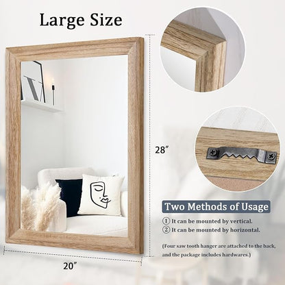 AAZZKANG Rustic Mirrors for Wall Rectangle Wooden Frame Hanging Mirror for Bedroom Bathroom Living Room Entryway Large 28"x20"