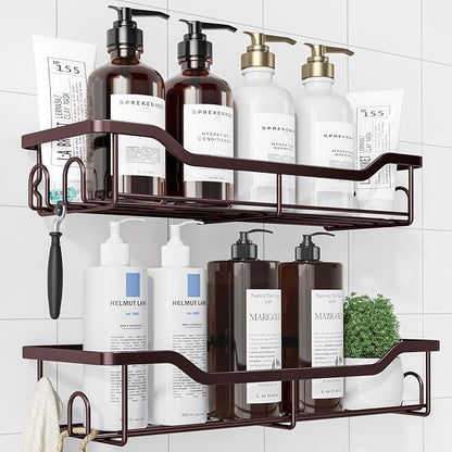 Kitsure Shower Caddy, Adhesive Shower Organizer, Large, Brown | Stainless Steel Shelf for Inside Shower, No Drill Bathroom Organizers and Storage, Home Decor Accessories
