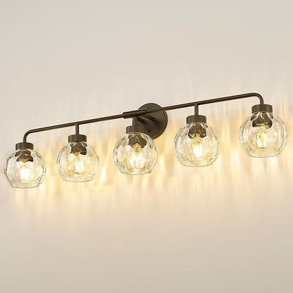 zeyu 38.5-Inch 5-Light Vanity Lights for Bathroom Fixture, ZS62BG-5W ORB-WG | Bathroom Lighting Fixtures Over Mirror, Water Ripple Globe Glass, Up Or Down Mount, Hardwired, 5 E26 Bulbs Up To 60W Each