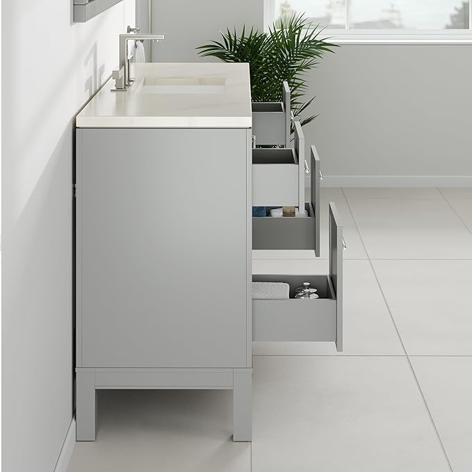 Eviva Cambridge 48 in. Gray Single Sink Bath Vanity with Quartz Top and Undermount Porcelain Sink