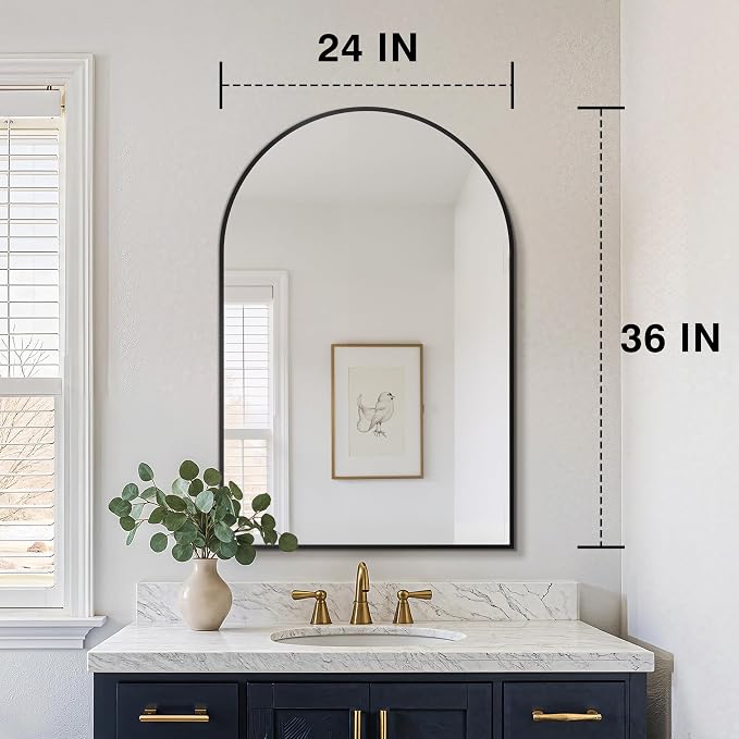 FICTOR 24" x 36" Arched Bathroom Vanity Mirror for Over Sink, Black | Anti-Rust Metal Framed, HD Tempered Shatter-Proof Glass, Modern Wall Mirror for Entryway, Living Room, Bedroom