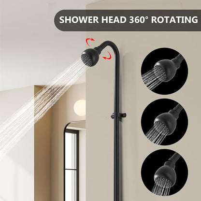 Tub Shower Conversion Kit with Riser and Shower Head, Matte Black | 70-Inch SUS304 Shower Riser, 360° Swivel Head, Diverter Tub Spout, Wall Mount
