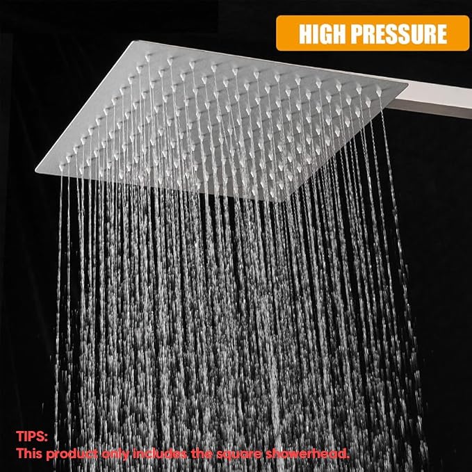 10" Rain Shower Head High Pressure Rainfall Shower Head Brushed Nickel | Square Rain Bathroom Showerhead, High Flow, Large Stainless Steel, Ceiling Mounted, Wall Mounted, Waterfall Full Body