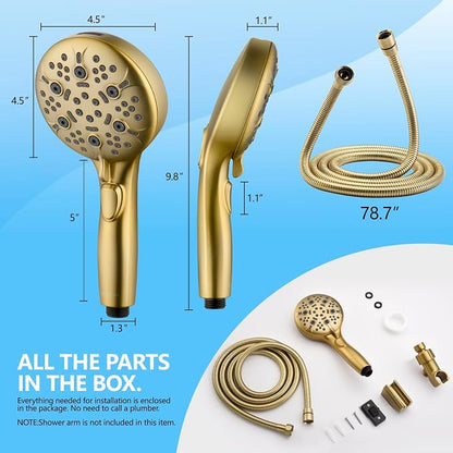 Shower Head with Handheld, 9-Setting High Pressure Shower head with handhelds, Built-in Handheld Power Spray, 79in Extra Long Stainless Steel Hose & Shower Head Holder (Golden)