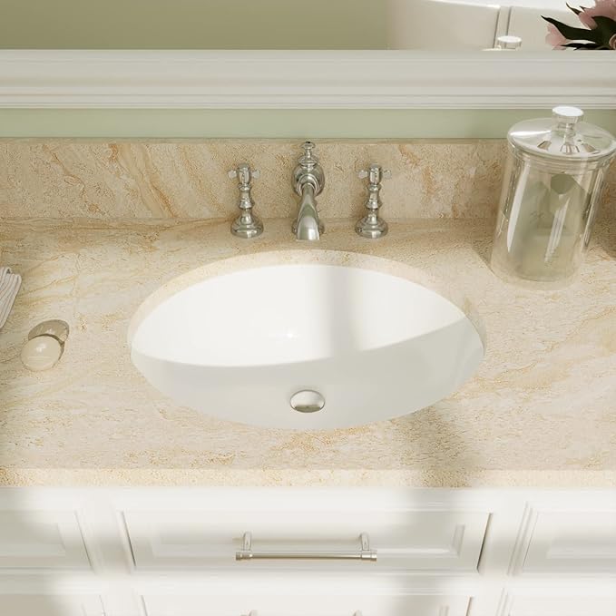 Bathroom Sink, DeerValley DV-1U303 Symmetry 18" X 15" Undermount Bathroom Sink Oval Bathroom Vanity Sink White Ceramic Vessel Sinks with Overflow Hole