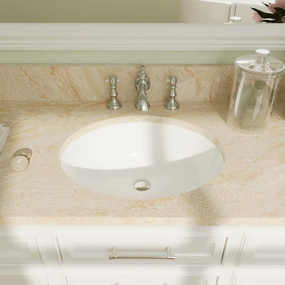 Bathroom Sink, DeerValley DV-1U303 Symmetry 18" X 15" Undermount Bathroom Sink Oval Bathroom Vanity Sink White Ceramic Vessel Sinks with Overflow Hole