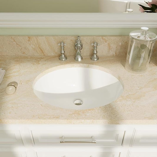Bathroom Sink, DeerValley DV-1U303 Symmetry 18" X 15" Undermount Bathroom Sink Oval Bathroom Vanity Sink White Ceramic Vessel Sinks with Overflow Hole
