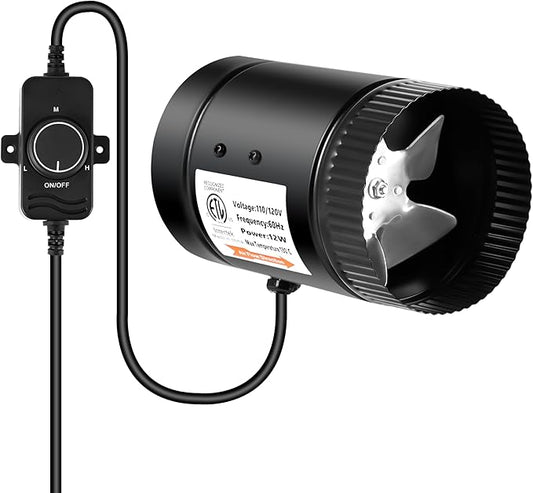 iPower 4 Inch Inline Booster Speed, 106 CFM Ventilation Exhaust HVAC Duct Blower for Bathroom, Kitchen, Basement, Attic and Grow Tent, 4" Fan with Controller, Black