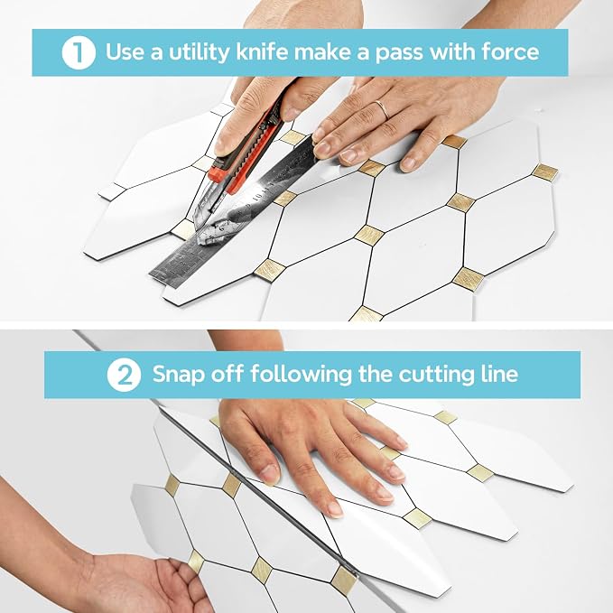 STICKGOO 1 Sheet Peel and Stick Backsplash, Glossy White PVC Mixed Metal Gold Kitchen Backsplash, Stick on Wall Tiles for Kitchen, Bathroom, RV