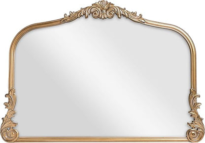 English Estate Carved Arch Wood Wall Mirror, Mirror for Entryway, Living Room, Bathroom, Antique Gold, 26x37