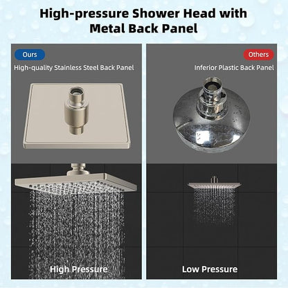 Hibbent cUPC Certified Thickness Metal 6'' Rain Shower Head, Brushed Nickel | High Pressure Shower Head, Bathroom Waterfall Shower Heads, High Flow Fixed Showerheads with Adjustable Brass Ball Joint