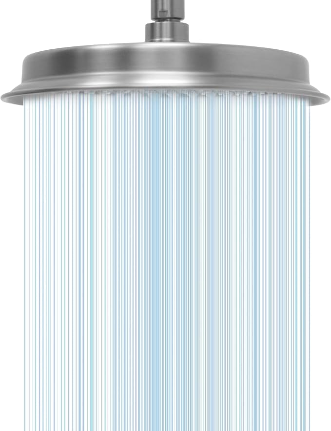 Brushed Nickel Rain Shower Head, 9" Round Rainfall Waterfall Overhead Showerhead High Pressure Vintage Shower Heads with Silicone Nozzle for Bathroom Shower