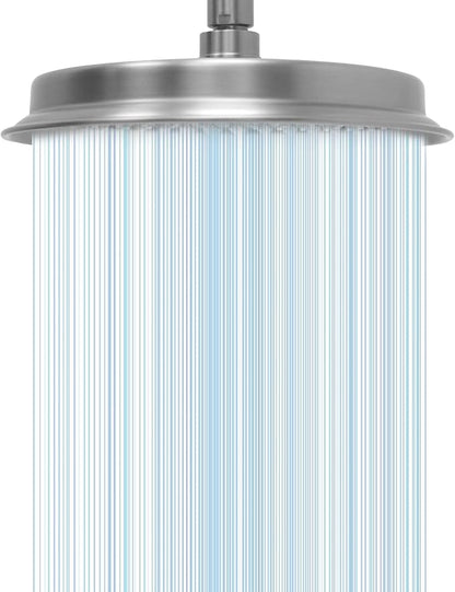 Brushed Nickel Rain Shower Head, 9" Round Rainfall Waterfall Overhead Showerhead High Pressure Vintage Shower Heads with Silicone Nozzle for Bathroom Shower