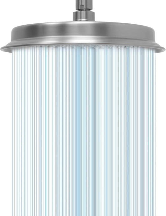 Brushed Nickel Rain Shower Head, 9" Round Rainfall Waterfall Overhead Showerhead High Pressure Vintage Shower Heads with Silicone Nozzle for Bathroom Shower