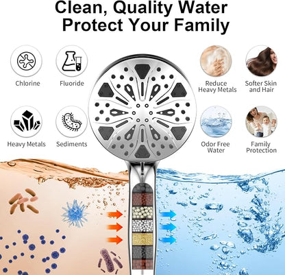 Rain Shower Head with filtered Handheld High Pressure rainfall Shower Heads with Handheld Spray Combo Adjustable one-piece stand daul shower head Built-in Magnetic Docking and Power Jets | Dual shower heads; one-piece bracket adjusts height and angle; ...