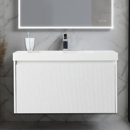 Blossom 36 Inch Bathroom Vanity with Sink | All Wood Wall Mounted Floating Vanity Cabinet with Acrylic Sink | Soft-Close Drawer | Modern Minimalist Style Vanities (36" w/Acrylic Basin, Matte White)