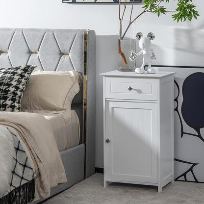 COSTWAY Bathroom Storage Cabinet, Wooden Freestanding Storage Organizer with Deep Drawers & Adjustable Shelf, Single Door Floor Cabinet for Living Room, Bathroom, Kitchen, Entryway, White